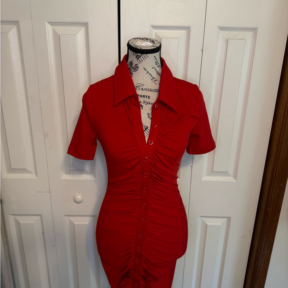 Venxi Red‎ bodycon Button-Up Dress
